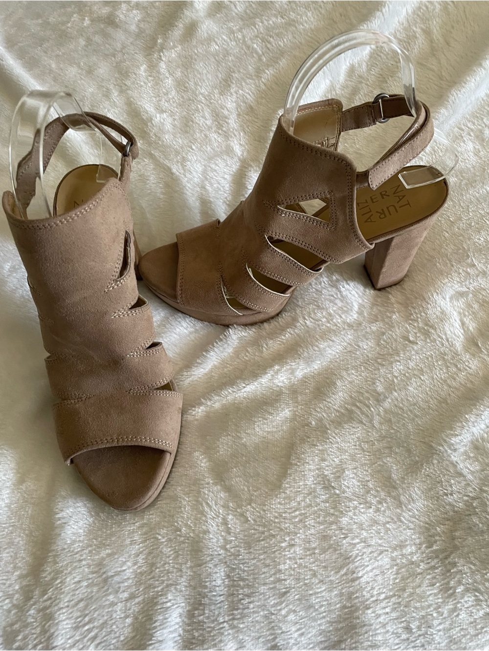 Naturalizer Taupe Suede Cutout Block Heel Slingback Sandals